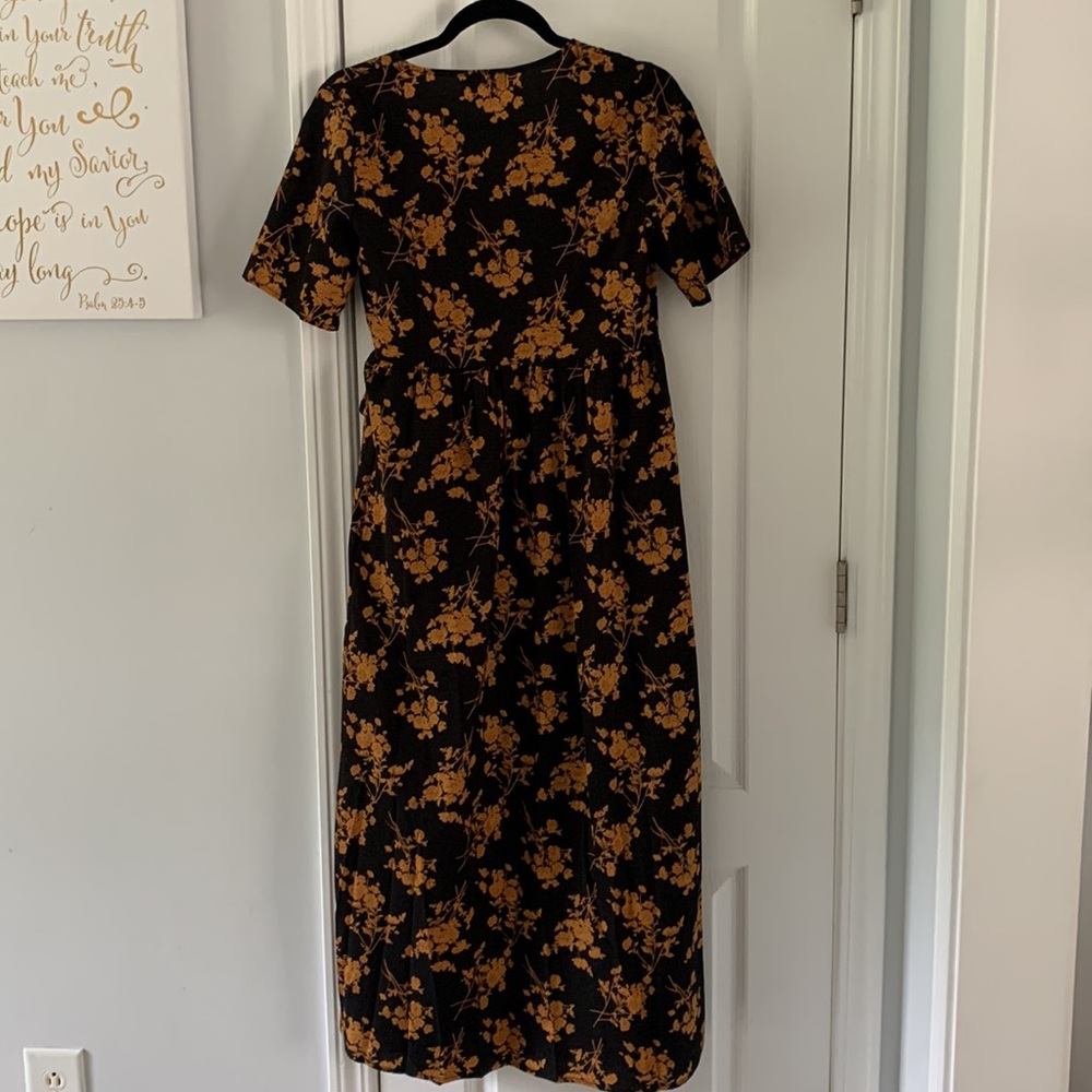 Shein wrap maxi floral dress black tan fall bump friendly maternity - Picture 8 of 13